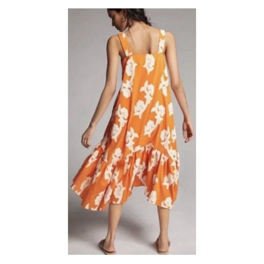 Anthropologie Exquise Phoebe Flounced Embroidered Maxi Dress Orange White Large - Picture 6 of 6